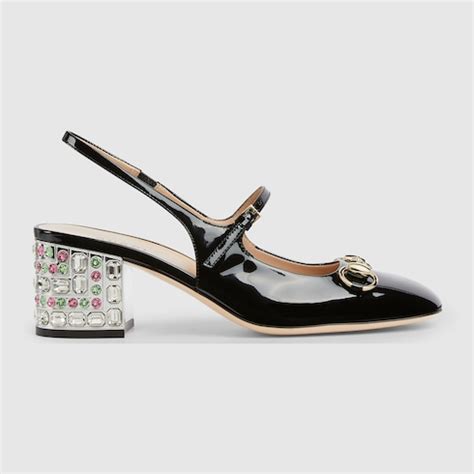 Women's Horsebit pump with crystals in black patent leather